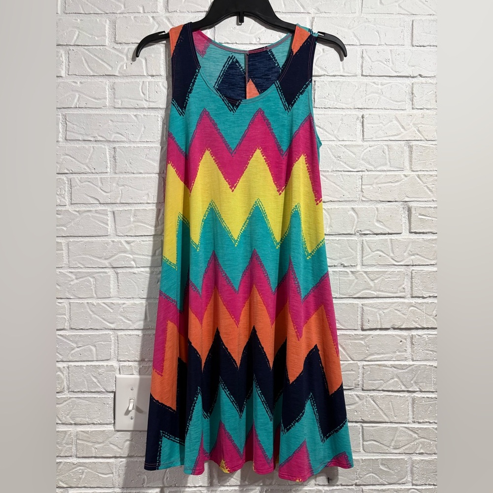Colorful Chevron Patterned Women's Dress with Pockets